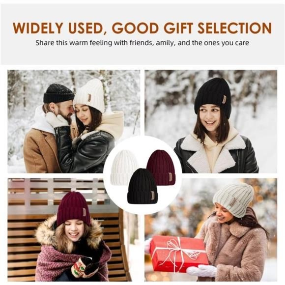 3PCS, Women\'s Winter Knitted Beanie Hat ,Warm Knit Caps